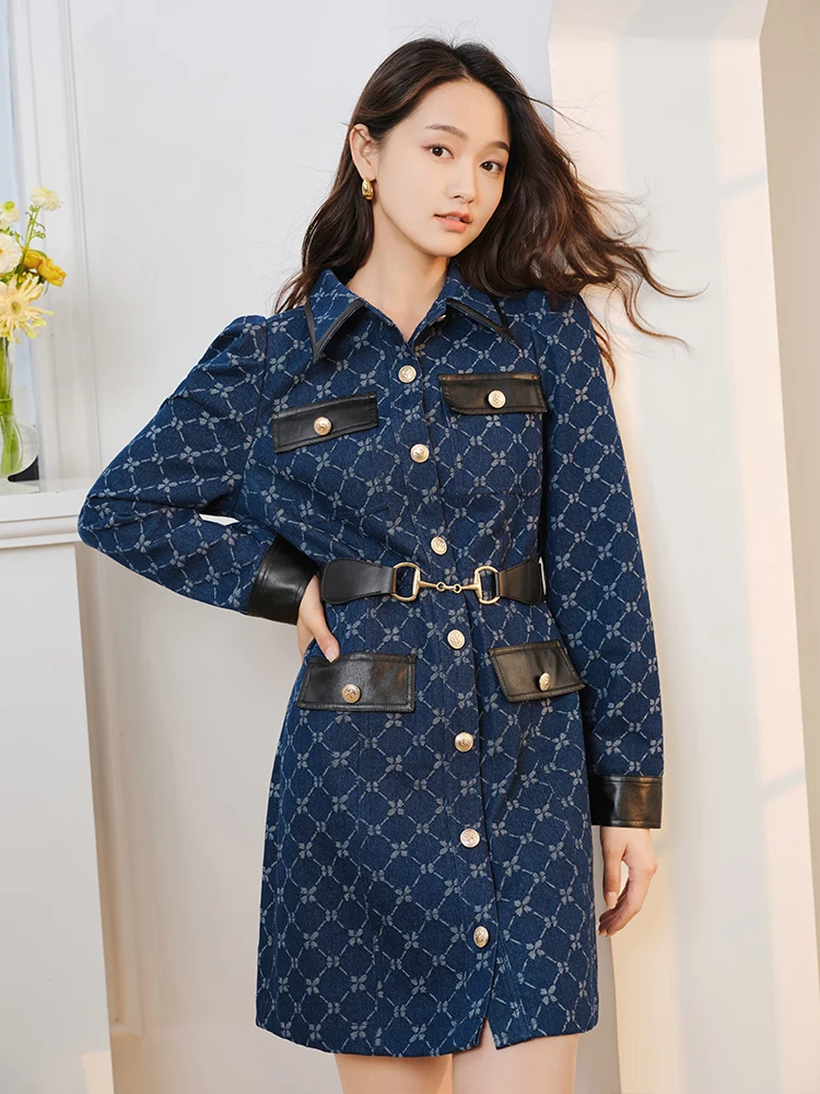 

Spring New Faion Women's Midi Dr Slim Fit Denim Bubble Sve Dr gue Commute Sle Simple Print A-Line Skirt