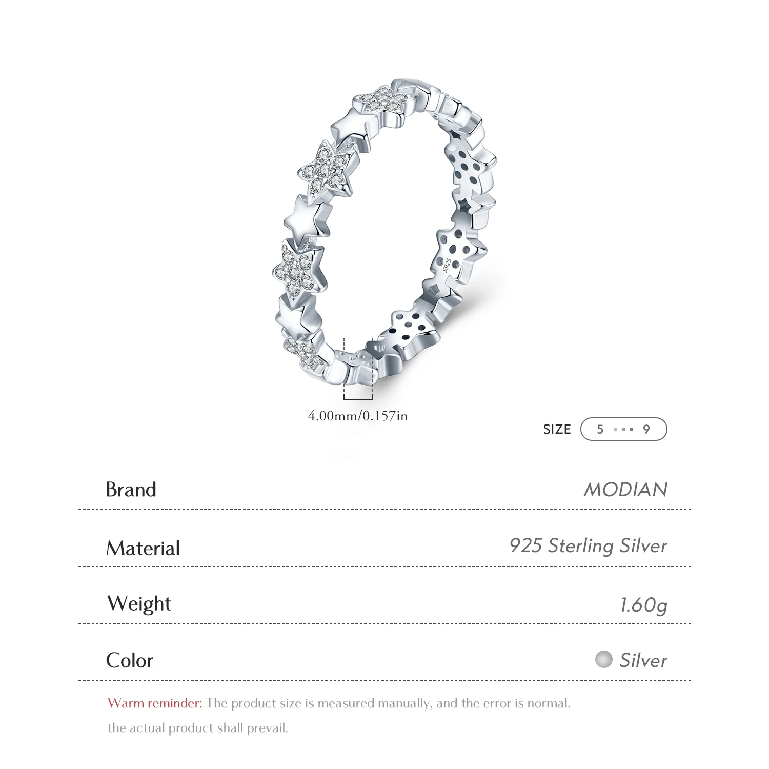Modian Solid 925 Sterling Silver Sparkling Clear CZ Stars Stackable Finger Rings For Women Fine Jewelry Office Accessories