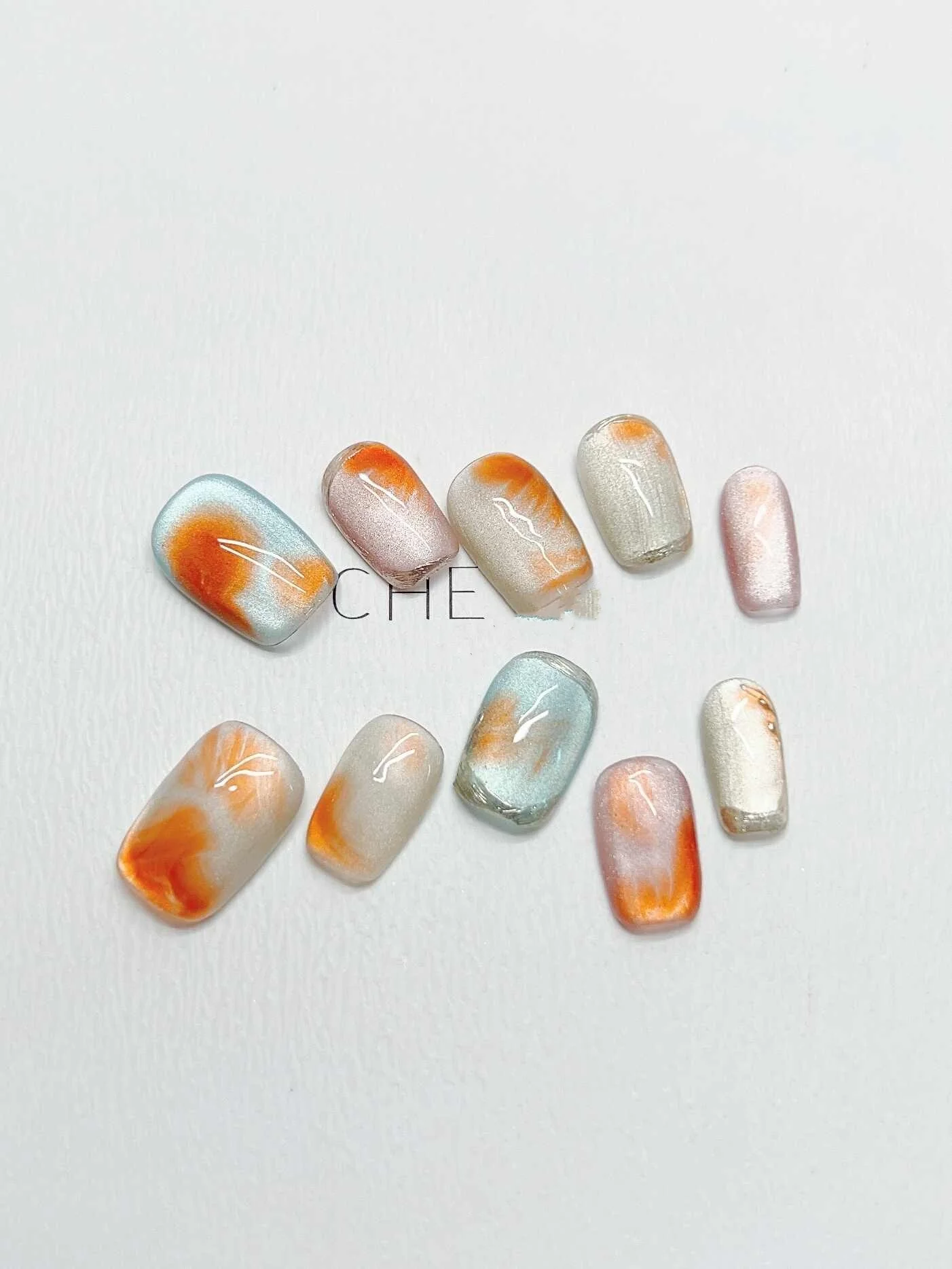 

Handmade custom wearable nails colorful contrast candy color short cat eye nail art finished product false nail patches