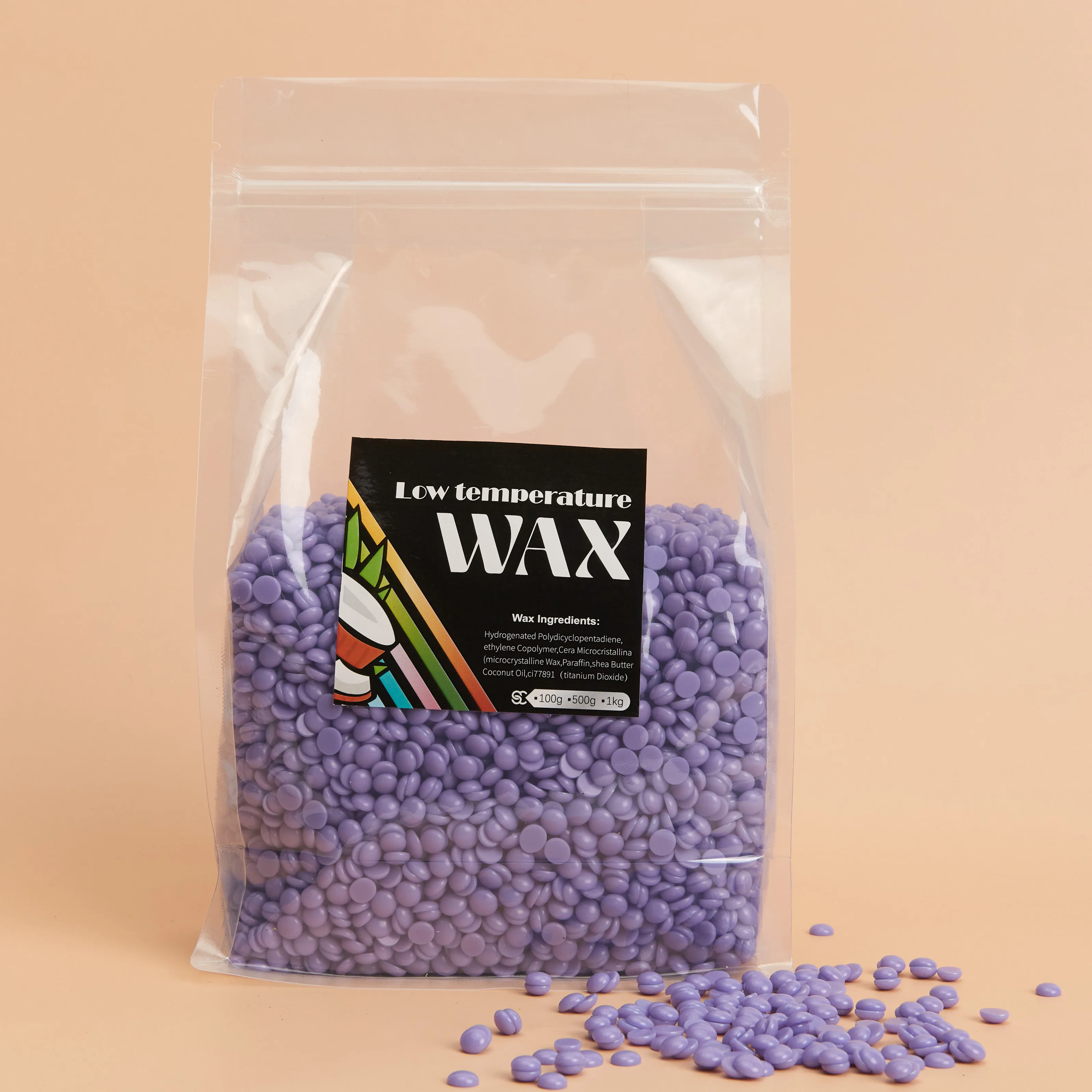 

Beauty Spa quality rosin free glitter lavender hard wax bead hypoallergenic wax 1kg 1000g 2.2LB 2.2pound