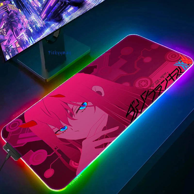 

Large RGB Mouse Mat Zero Two Darling Anime Mousepads LED Gaming Mousepad Big Luminous Deskpad Otaku Desk Mats Backlit Mouse Pads