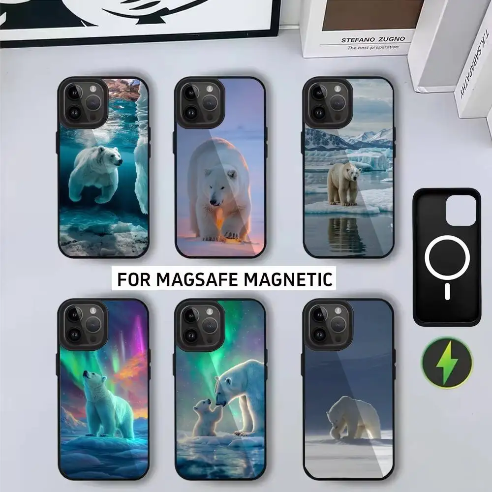 

P-Polar B-Bear Aurora Borealis Phone Case For iPhone17,16,15,14,13,12,11 Plus,Pro Magnetic For Magsafe Wireless Charging