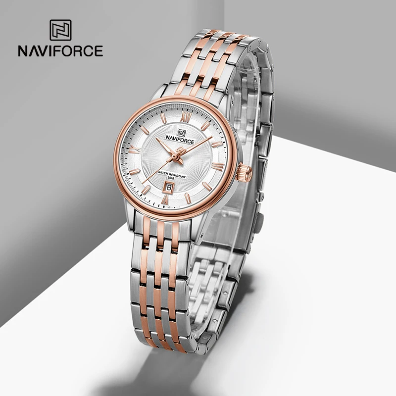 NAVIFORCE-Reloj de pulsera sencillo para pareja, cronógrafo de cuarzo con correa de acero inoxidable, resistente al agua, luminoso, calendario