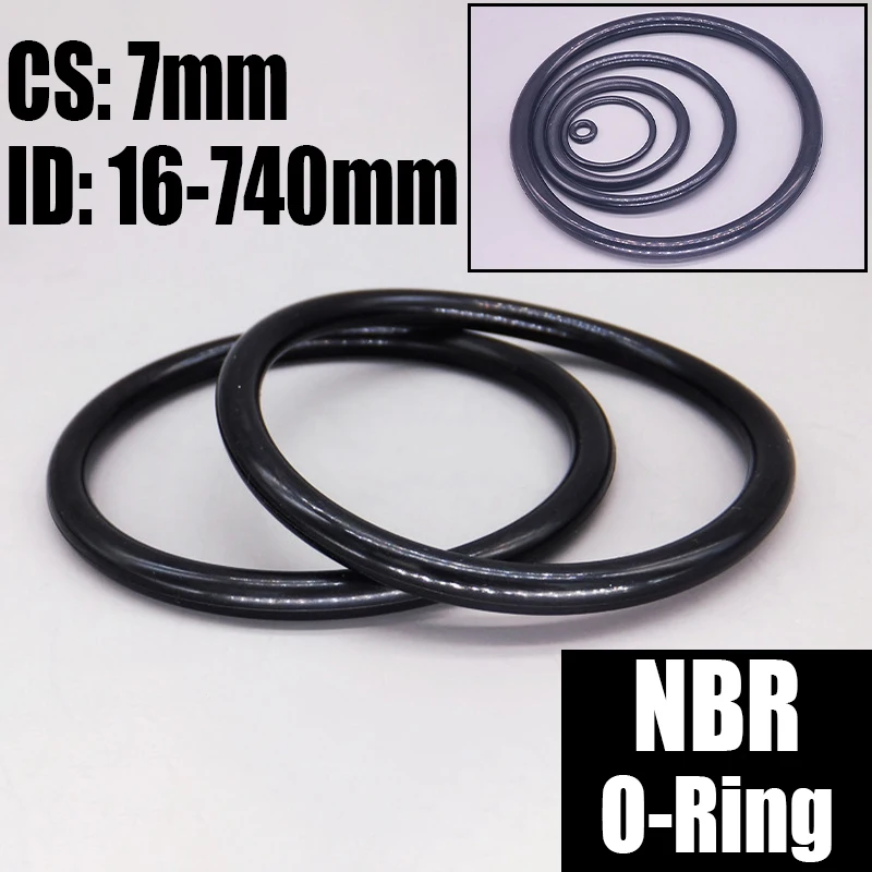 1/2PCS NBR O Ring Seal Gasket Thickness CS 7mm ID 16-740mm Nitrile Butadiene Rubber Spacer Oil Resistance Washer Round Shape