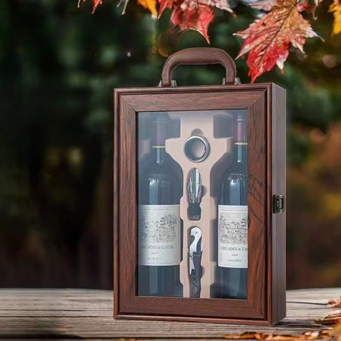 Double Red Wine Package Gift Boxes Business Gift Red Wine Leather Box Wine Wrap Hand-held Case Holiday Gift Packaging