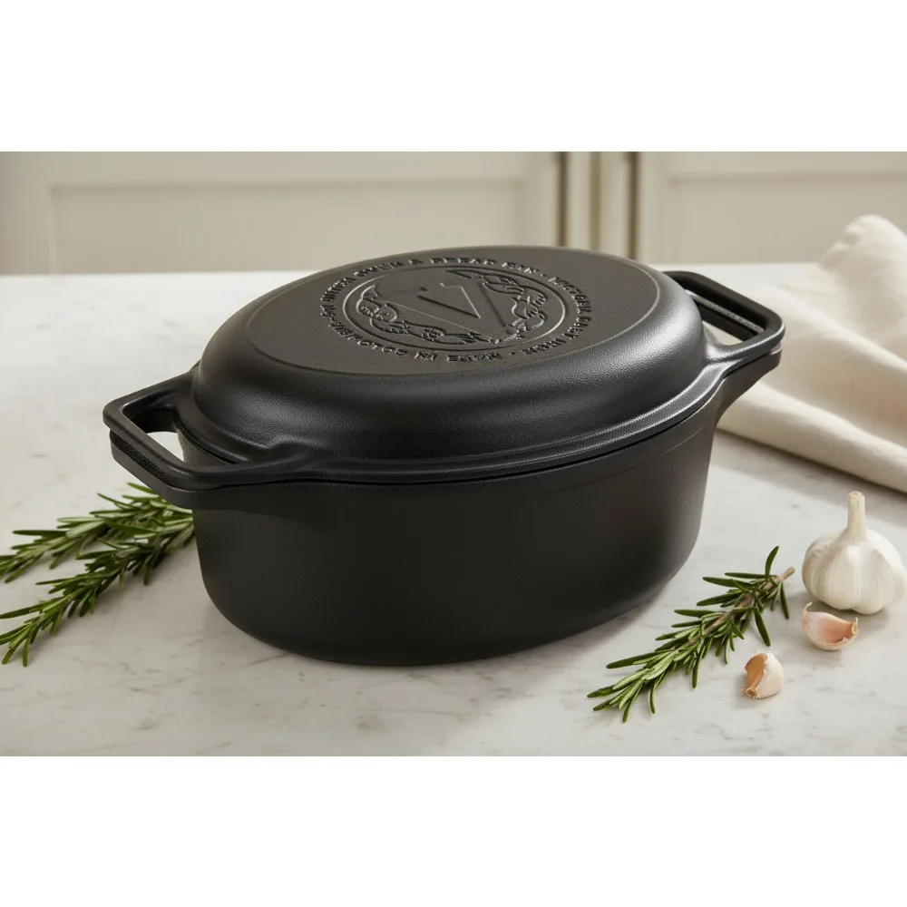

6-Quart Cast Iron Oval Dutch Oven & Skillet Set, Bread Baker Cookware for Home Chefs