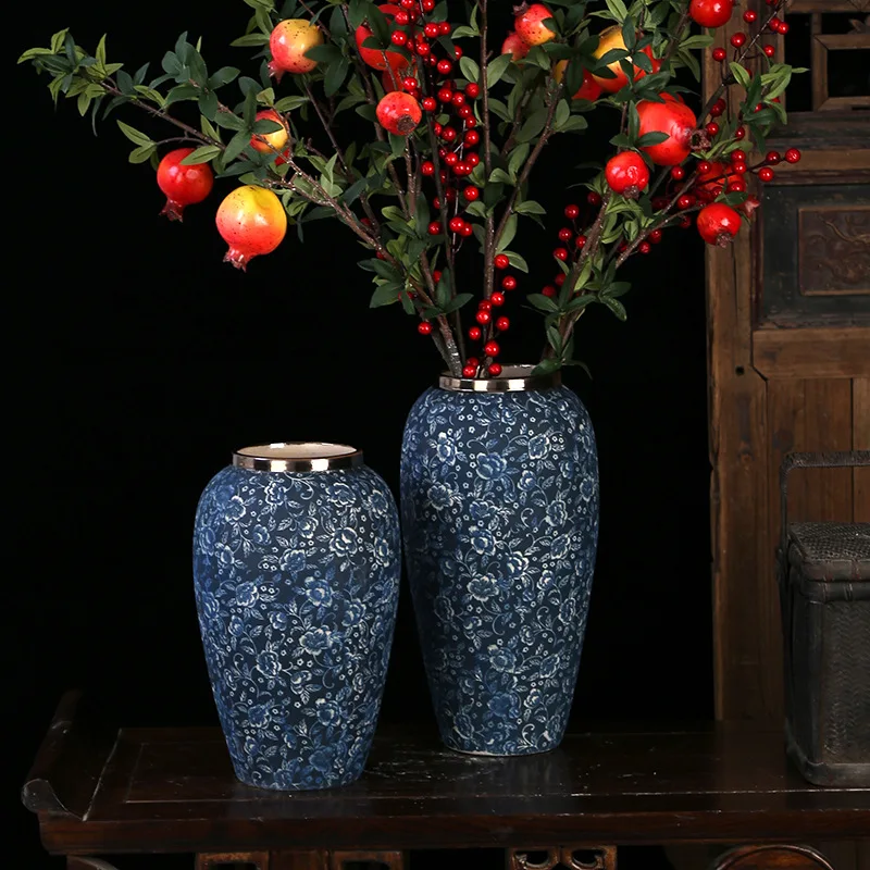 Ceramic vase Chinese retro blue and white porcelain countertop vase living room desktop flower arrangement dried flower hydropon