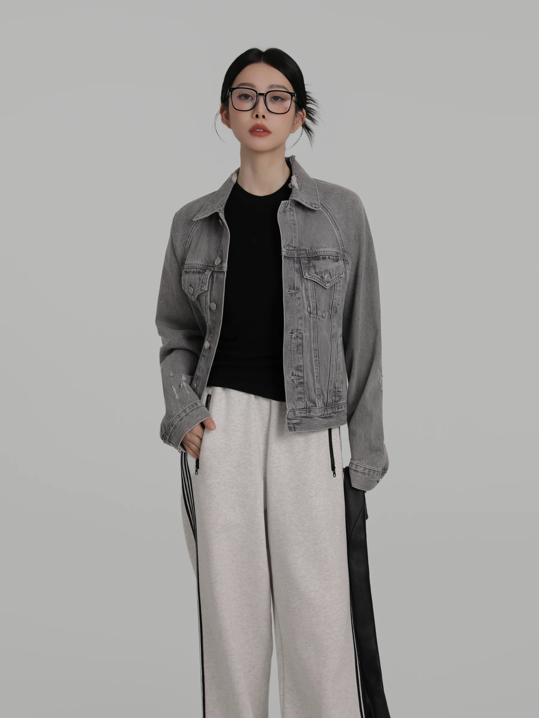 

DYLIELY American Retro Denim Jaet Women's ort Loose Sle Spring Cotton Casual Faion Outerwear Pure Color No ket