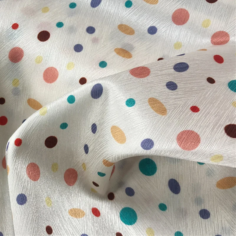 Natural Mulberry Silk White Background Color Polka Dot Small Polka Dot Herringbone Pattern Mulberry Satin Printed Fabric 22 Mmi