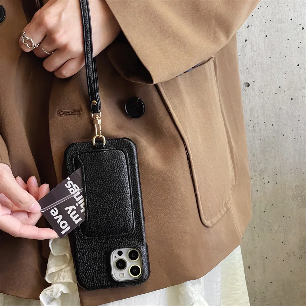 

Wrist Strap Phone Case For Iphone 15 14 13 12 11 Pro Max Mini X Xr Xs Max 7 8 Plus Wallet Purse Card Slot Pocket Leather Cover F