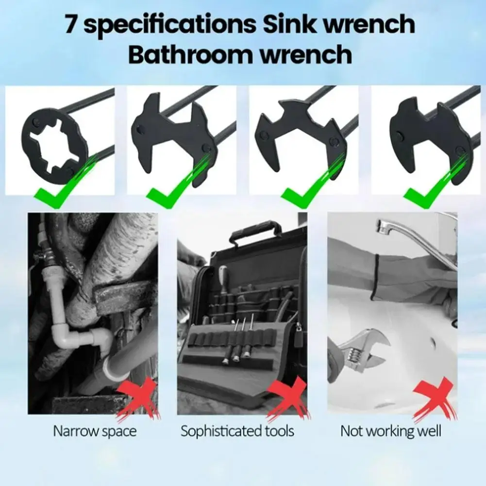1/2 Stück Badezimmer- und Küchenarmaturen-Schraubenschlüssel - Multifunktionales Kohlenstoffstahl-Werkzeug zur Spülbeckenreparatur Universelles Installationszubehör – Detail 16