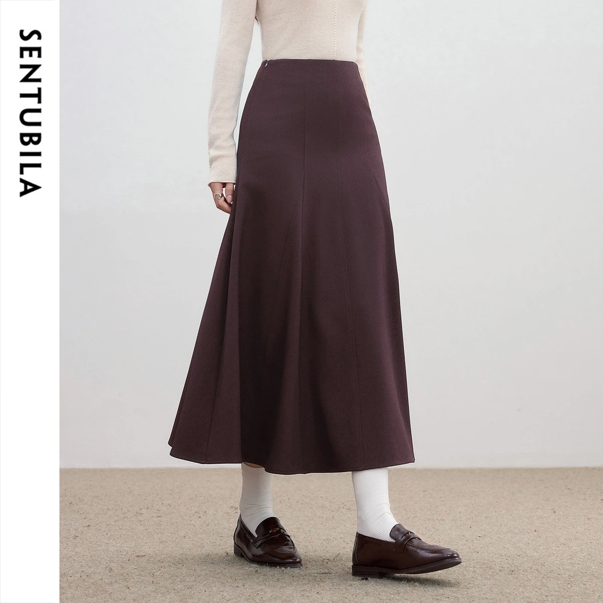 SENTUBILA Women's Midi Skirt 2026 Autumn Winter Ladies Elegant Urban Godet Panel Swing A‑line Skirt Female Clothes 161QG6496X