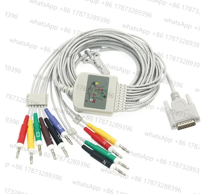 Совместимый 15-контактный кабель ЭКГ без сопротивления 9130 с тонким винтом, 10-проводной банан 4,0 IEC