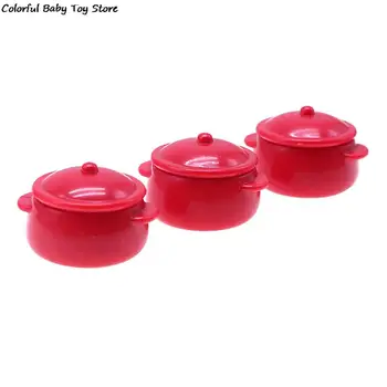 1PCS 1:12 DollHouse Miniature Kitchen Red Plastic Soup Pot Mockup DIY Scene Accessories