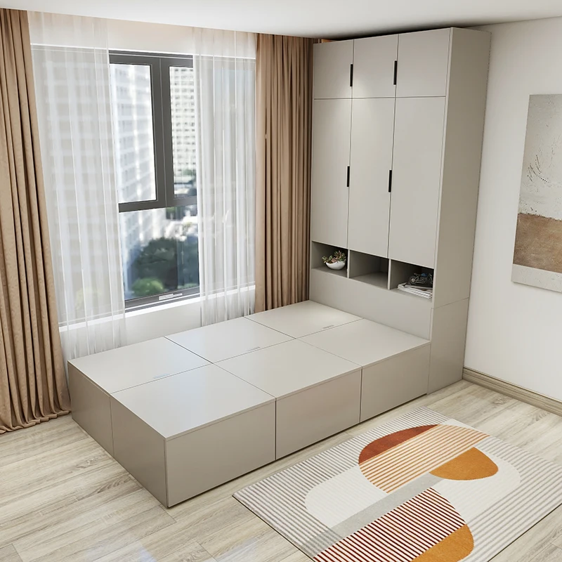 #Customized combination Japanese-style bedside tatami storage floor-to-ceiling bed standing wardrobe integrated small apartment