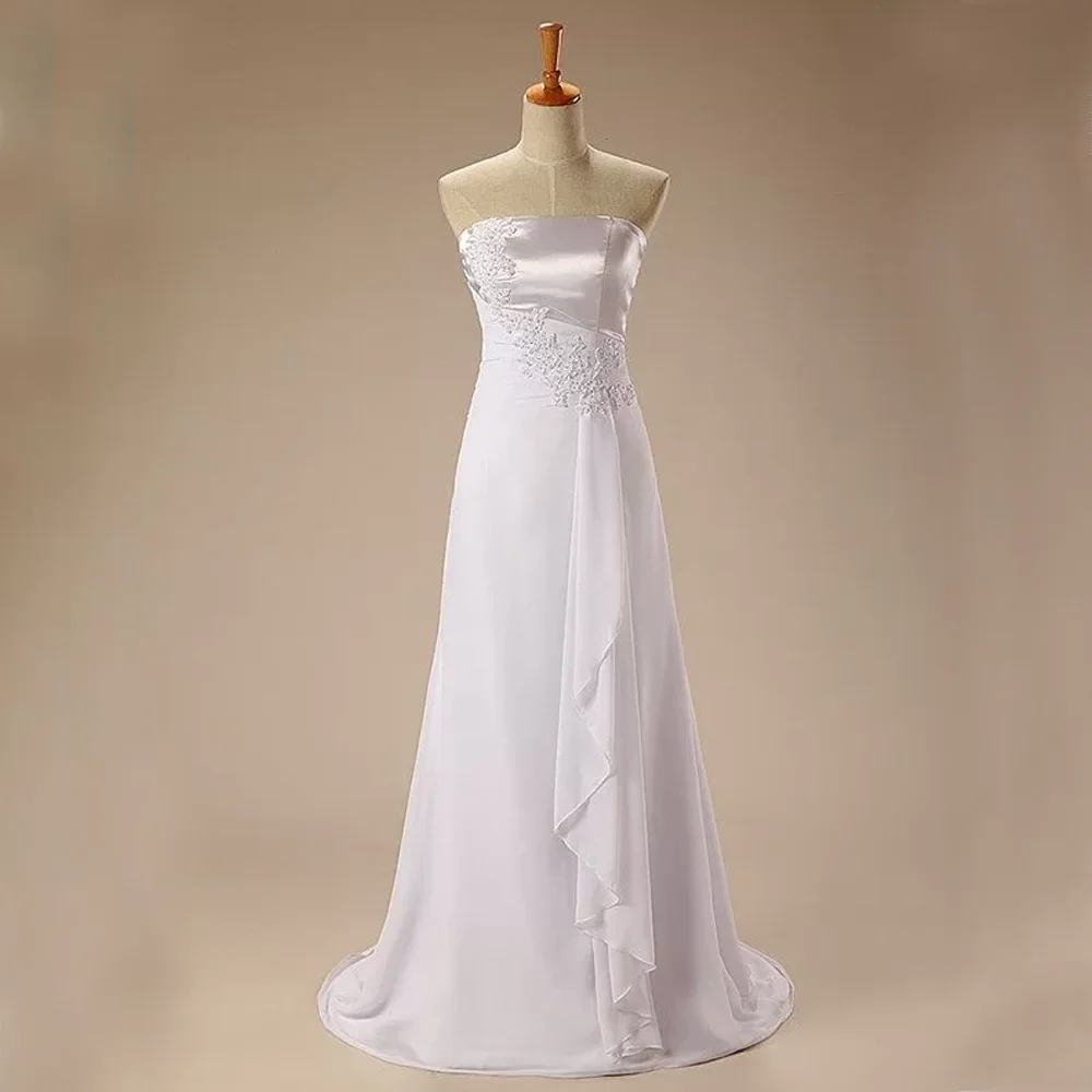 فستان زفاف أنيق على شكل حرف a من MANRUIXIN بدون حمالات مطرز بالخرز مزين بالدانتيل مخصص مثالي من الشيفون والساتان الكشكشة فستان الزفاف