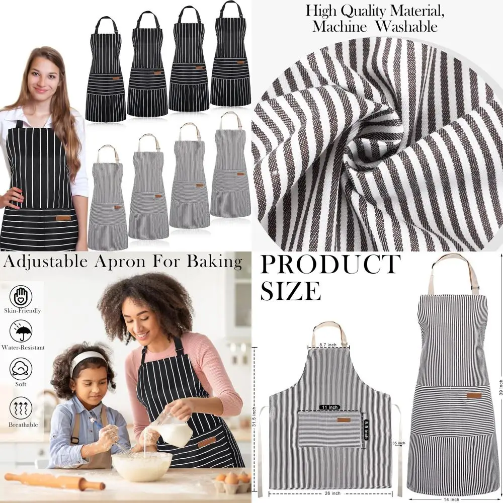 

8-Piece Adjustable Chef Bib Aprons with Pockets for Men & Women - Ideal for Kitchen, BBQ, Baking, and Gardening