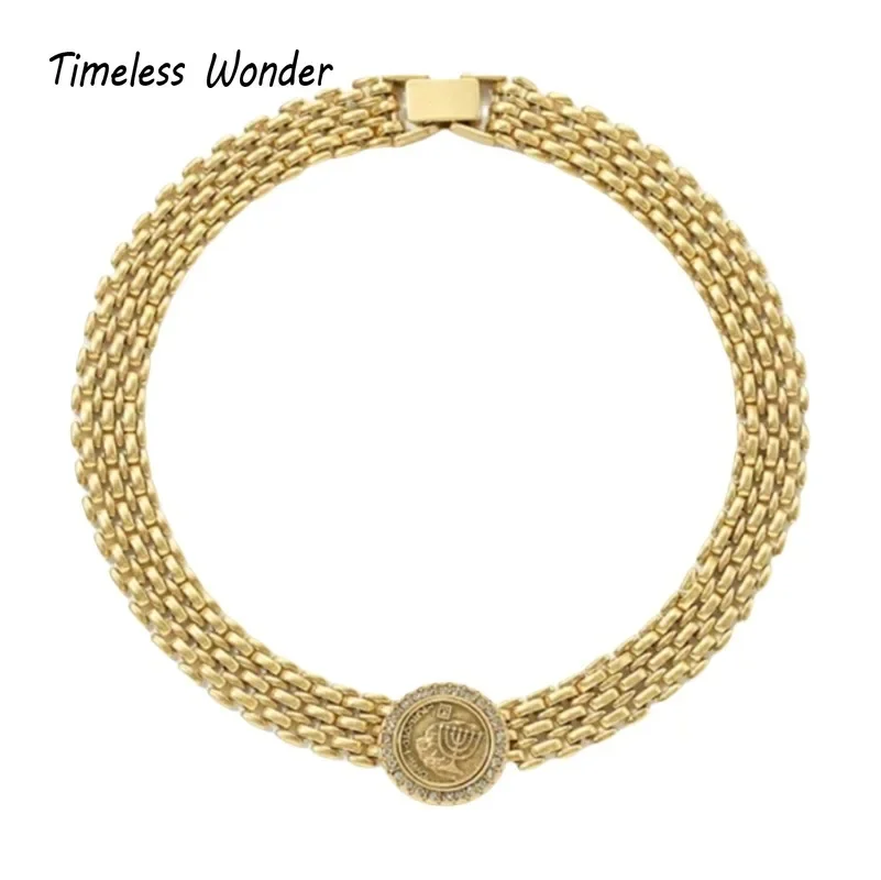 

Timeless Wonder Retro Zircon Geo Coin Pave Necklaces for Women Designer Jewelry Runway Rare Top Medieval Vintage Classy 2616