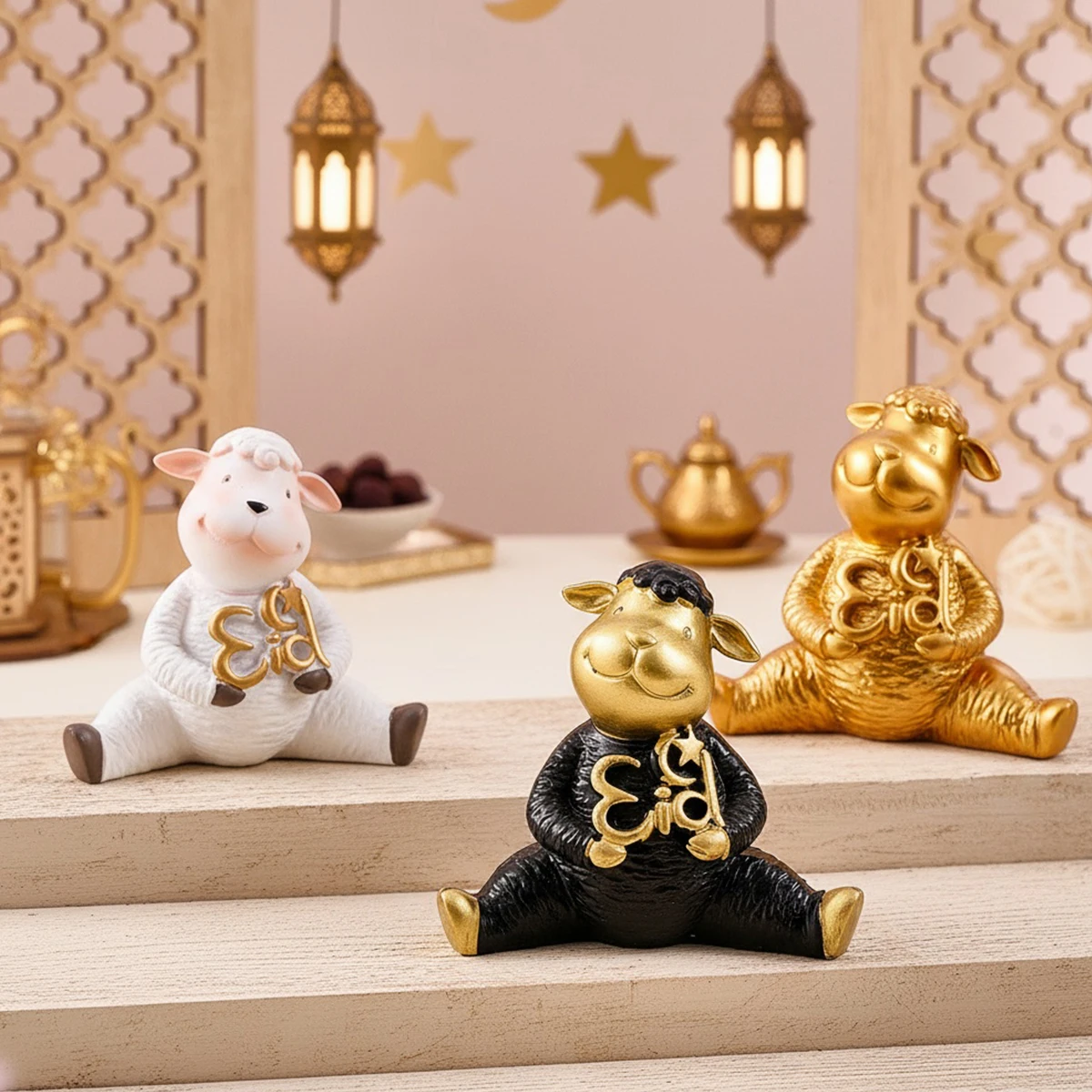 1PC,Ramadan (رمضان) Lamb Cross-Legged Sitting Eid Lettering, Resin Ramadan Lamb, Suitable for Eid Al-Fitr Gift