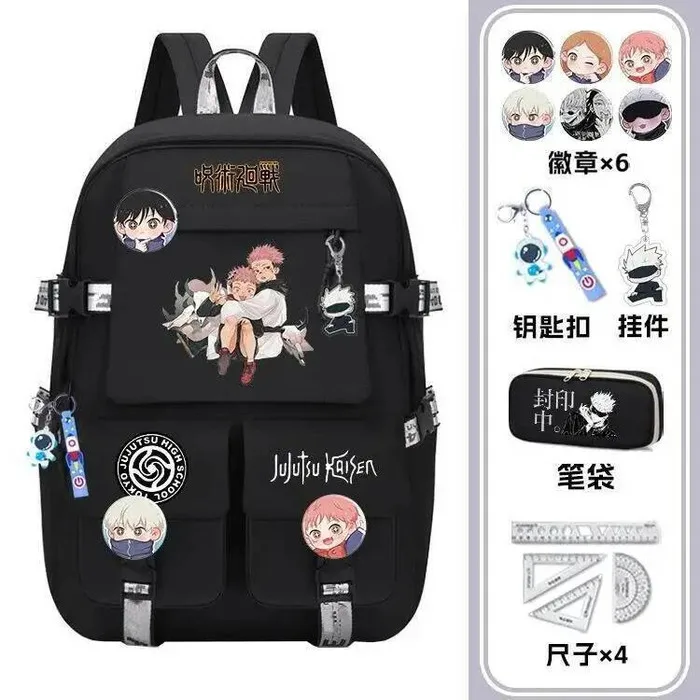 

Черно-белые школьные сумки Jujutsu Kaisen, рюкзаки Mochilas большой вместимости для милых чиби, аниме-игр