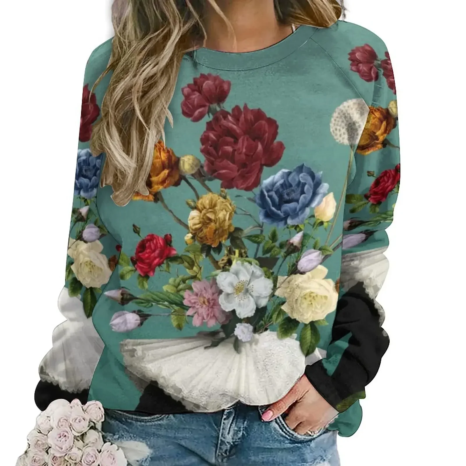 Women Head Floral Print Hoodies Pop Art You Loved Me A Thousand Hip Hop Oversize Hoodie Long-Sleeve Aesthetic Casual Sweatshirts