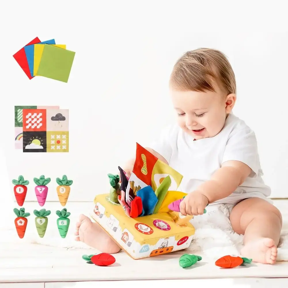 Soft Baby Tissue Box Toy Finger Exercise Cartoon Pattern Radishes Montessori Toy Tear-resistant Color Learning Cloth Book Toy