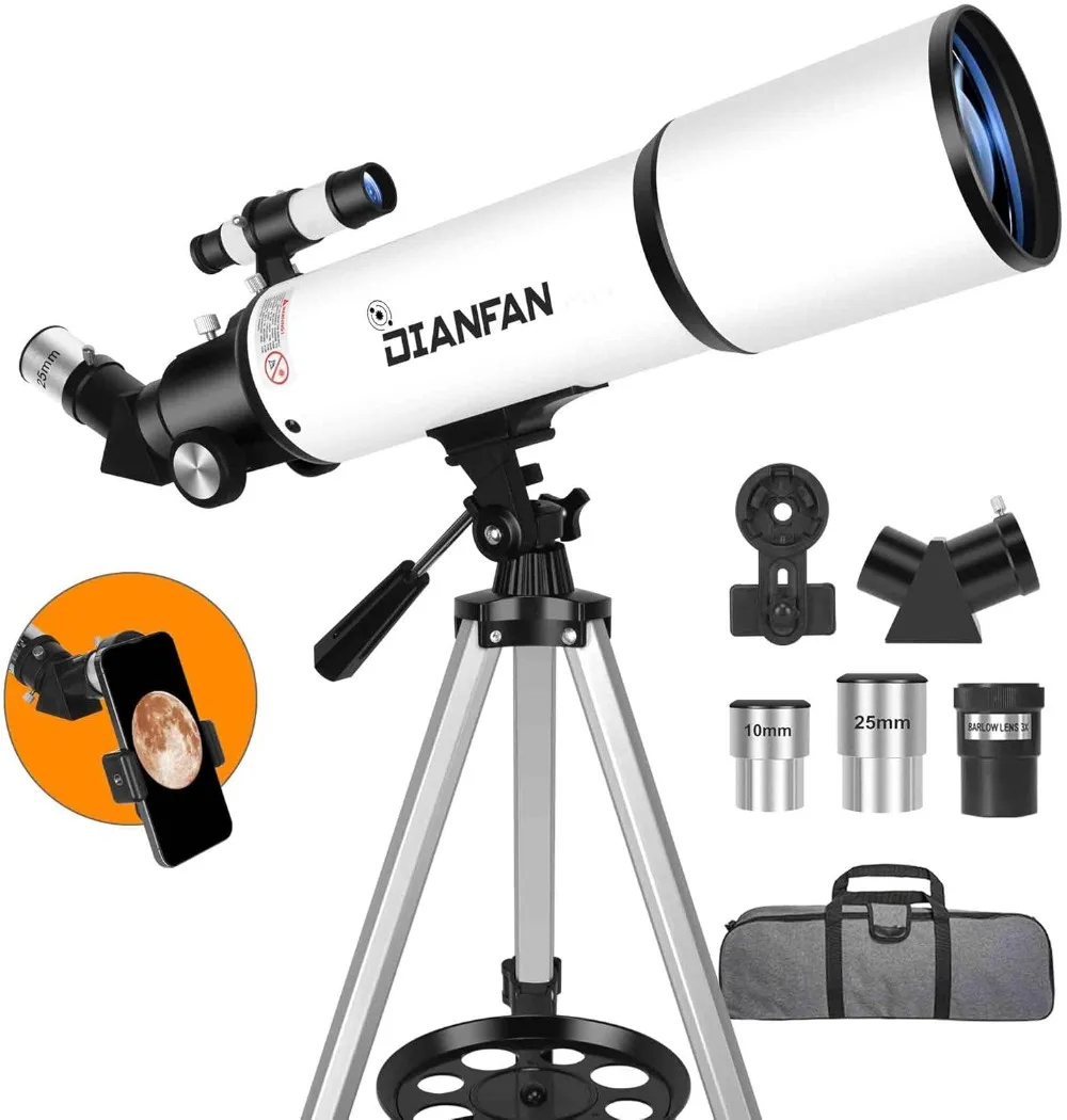 

80mm Aperture 600mm Telescopes Astronomy,Fully Mult-Coated High Powered Refracting with Tripod Phone Adapter and Bag