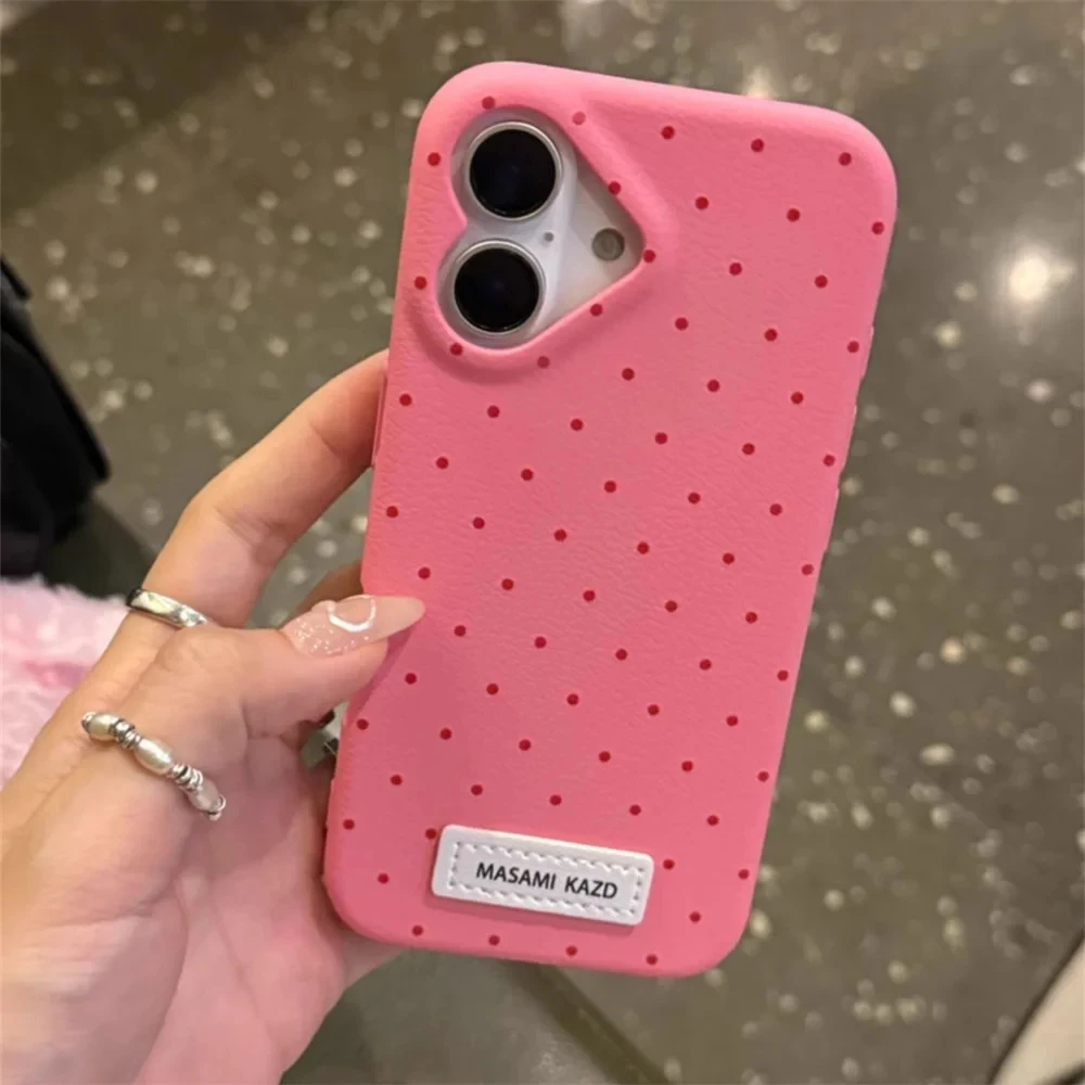 Korean Cute Love Heart Shape Camera Dots Leather Case For iPhone