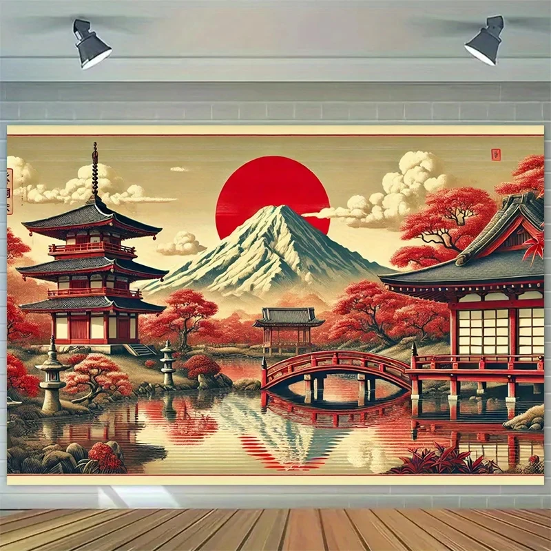 1PC Mount Fuji Japanese Scenery Tapestry Polyester Fabric Machine Washable for Indoor/Outdoor Party Decoration