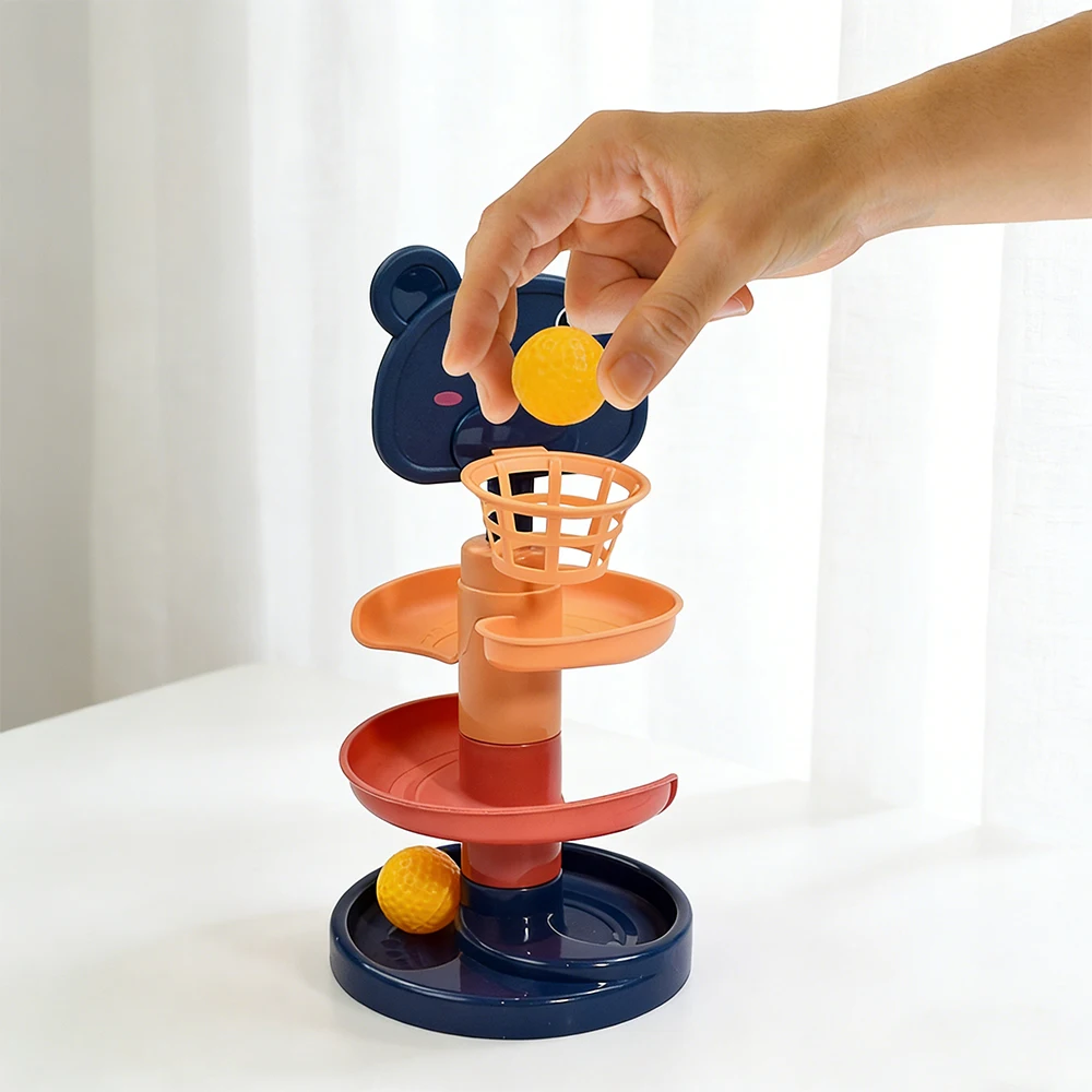 Baby Rotating 3/5/7-story Track Stacked Montessori Rolling Ball Tower Early Parent Child Education Interactive Toy Gift
