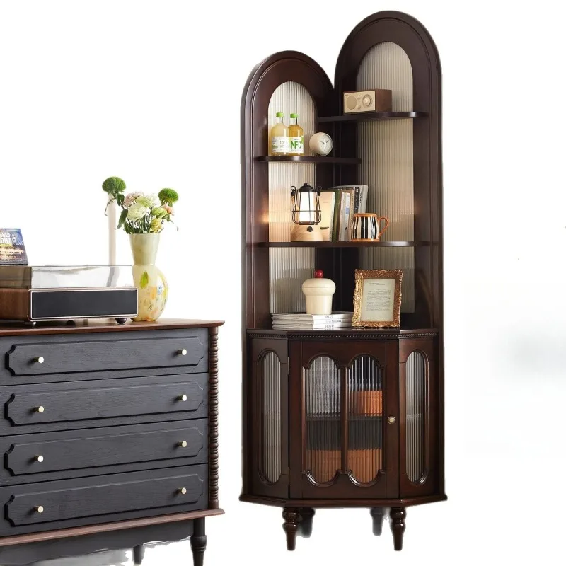Solid wood antique living room corner cabinet triangle cabinet French corner cabinet rack against the wall