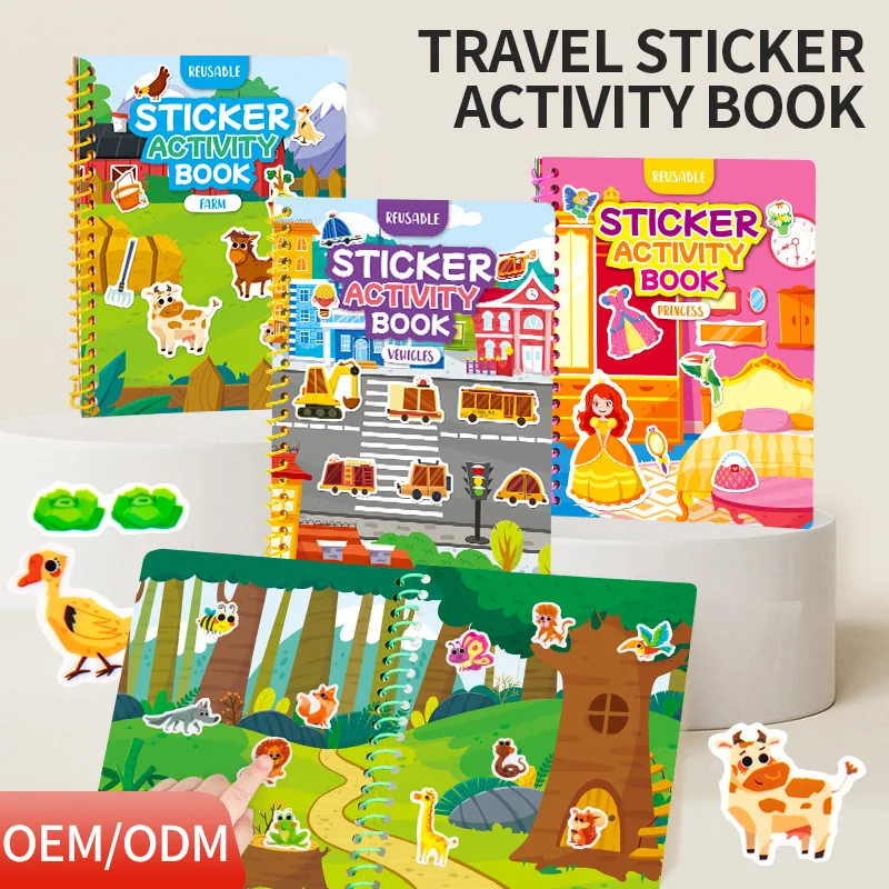Quiet Book Jelly Sticker Book, English Version Children's Stickers, Multi-Scene DIY Educational Early Learning Focus Stickers