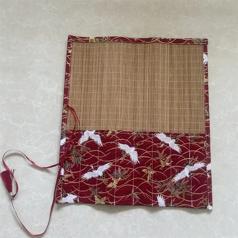 Chinese Retro Painting Brushes Holder Storage Bamboo Rolling Bag Calligraphy Pens Case Curtain Pack for Art Supplies