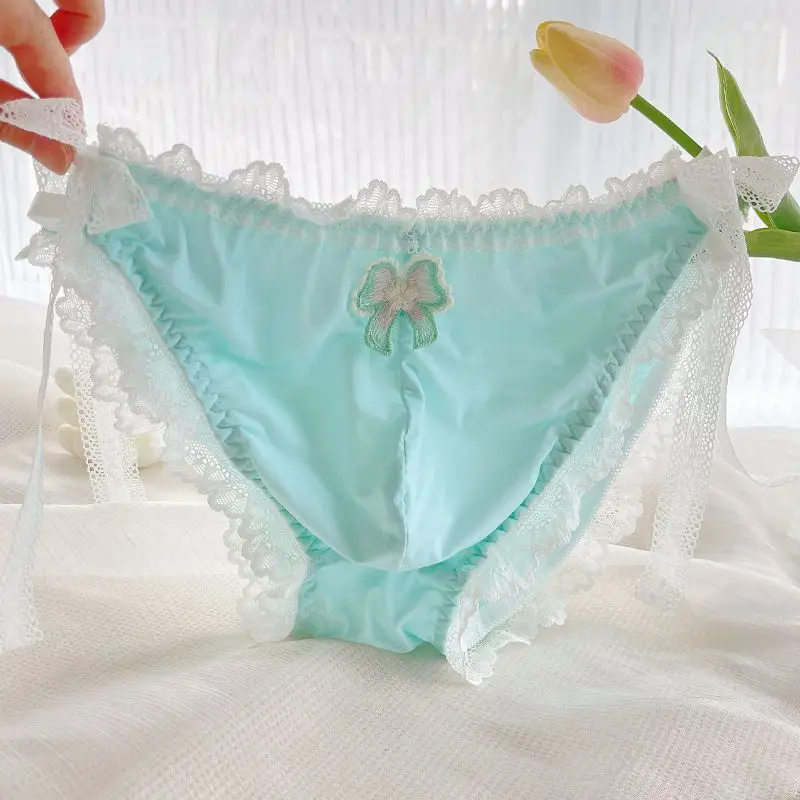Man's Lace Hem Butterfly Embroid Sweet Briefs Panties LGBQ Group Special Panties Run Tours Students FKK Party Live Show Dance