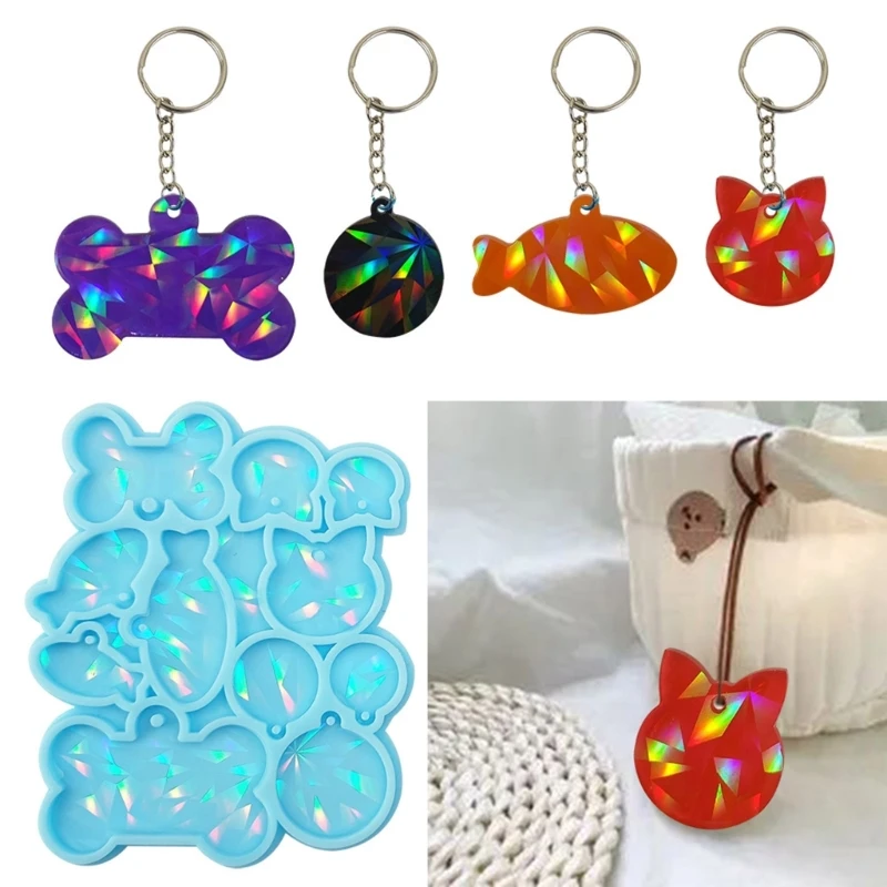 R3MC Pet Shape Tags Light and Shadow Ornaments Silicone Epoxy Keychain Molds DIY Pendant Jewelry for Valentine Gift Craft