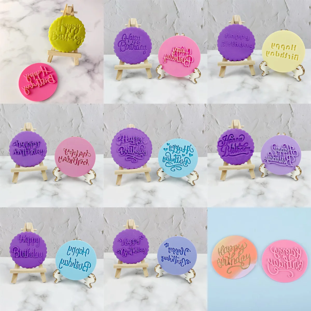 Happy Birthday Cookie Embosser Moulds Baby Shower Party Biscuit Cutter Stamp Cupcake Fondant Decorating Tools Baking Accessories