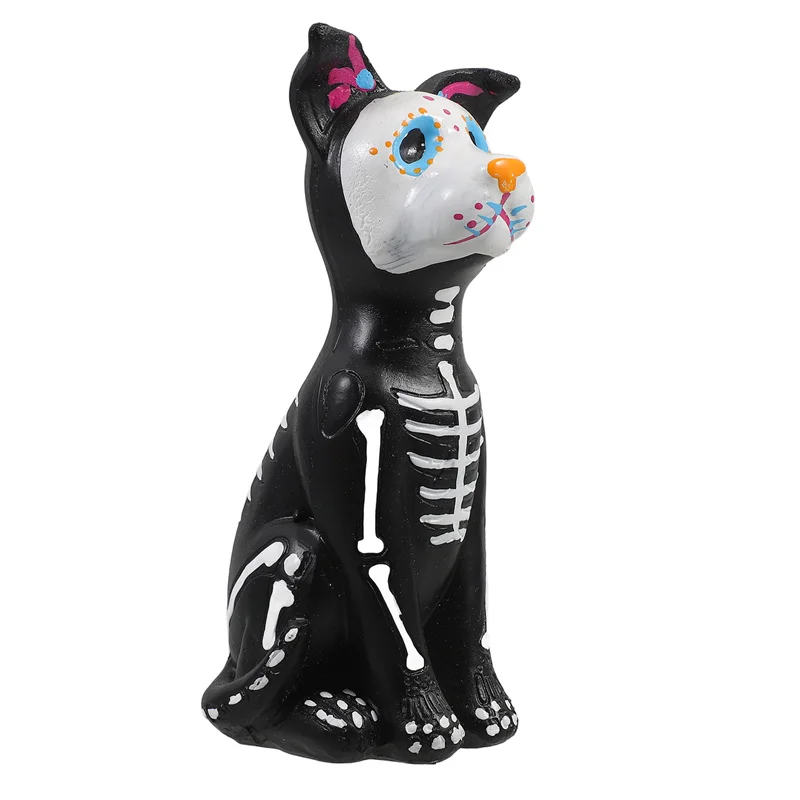 Day of The Dead Dog and Cat Figurine Halloween Statue Sugar Skulls Animal Statue Resin Crafts Home Desk Decorations