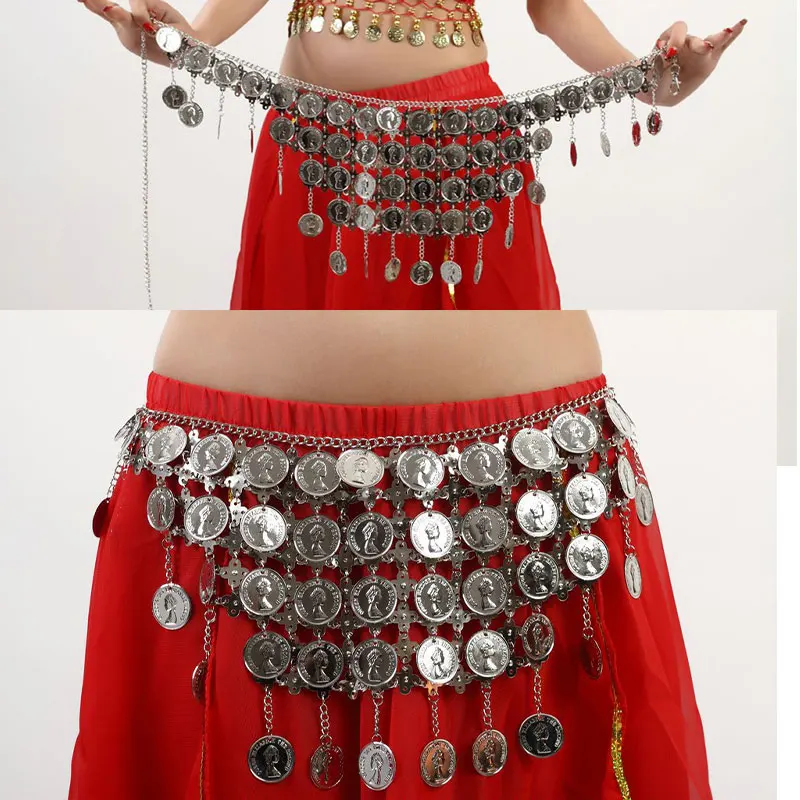 Shiny Bling Tassel Women Bellydance Hip Scarf Belly Dance Coin Fringe Waist Belt Rave Outfit Wrap Towel Dancing Stage Costume