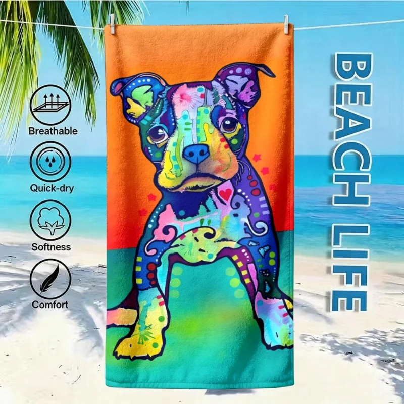 Newest Colorful Pitbull Dog Art Print Microfiber Beach Towel Bright Quick Dry Beach Swimming Towel
