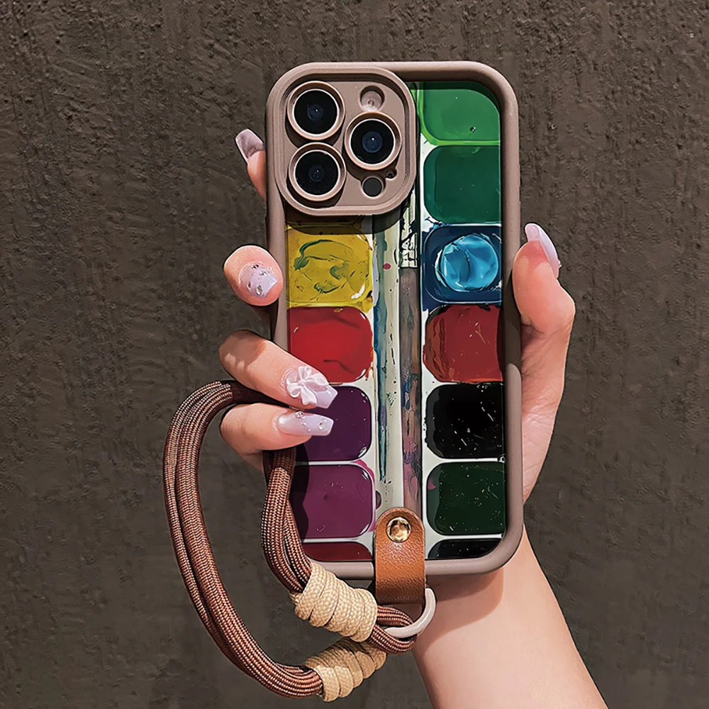 Kreative Kunst-Paletten-Silikon-Handyhülle für iPhone 17 16 17 Pro 15 14 13 12 11 Pro Max 16E 7 8 Plus XR XS mit Lanyard-Abdeckung – Detail 3