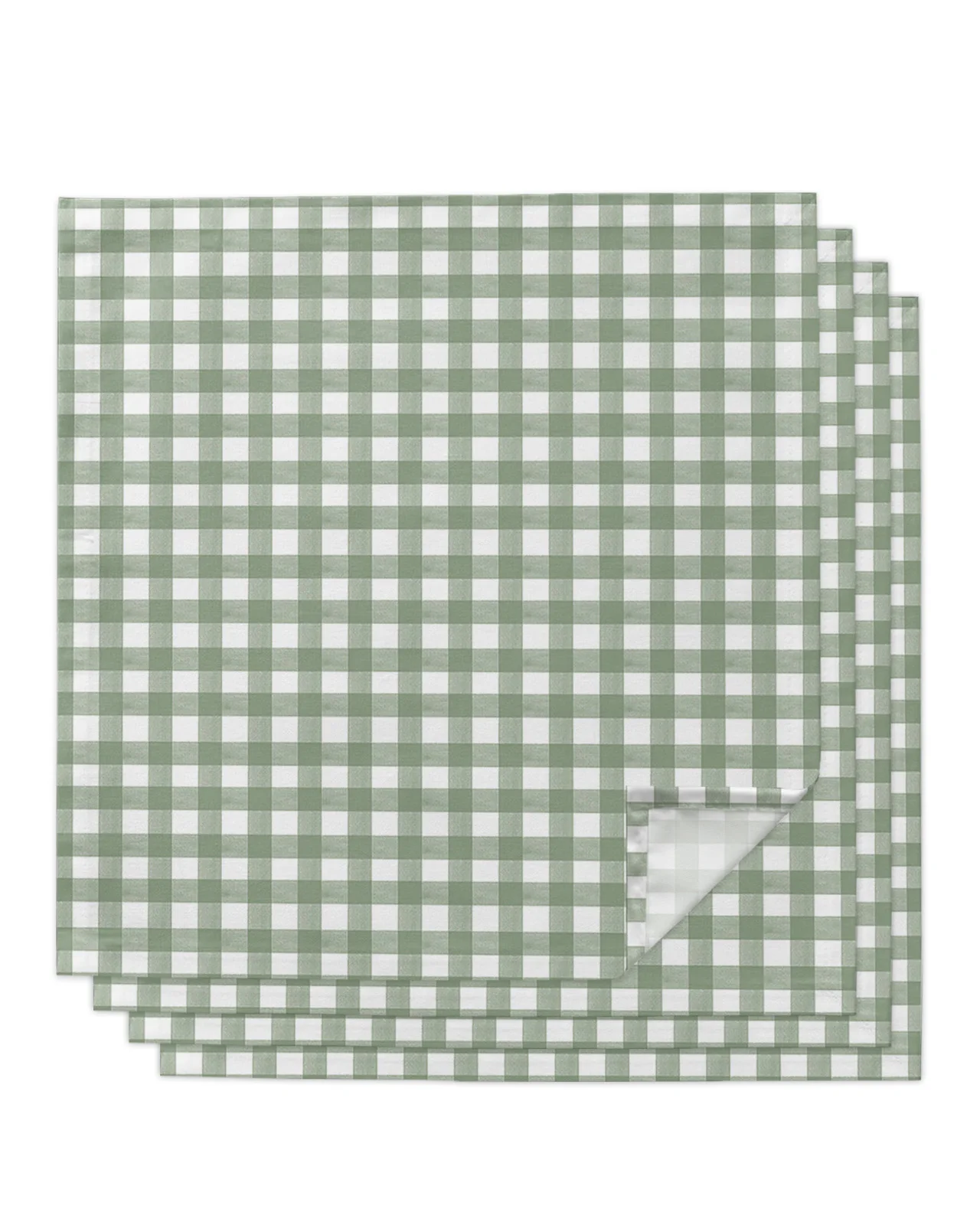 4pcs Sage Green Check Square Napkins 50x50cm Table Napkin Party Wedding Decoration Table Cloth Kitchen Dinner Serving Napkins