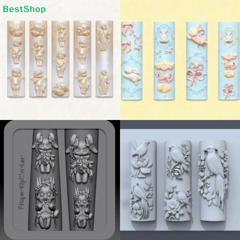 〔YY〕3D transparente Silikon-Nagelform für Nagelkunst-Design, Relief-Kaninchen-Engel-Muster, Maniküre-Vorlagen, Werkzeuge, Zubehör