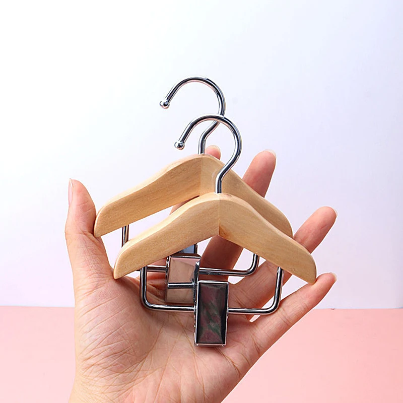 1pc Mini Clothes Hanger Premium Wood Baby Clothes Hanger With Non-Slip Clip Practical Pet Clothes Hook Wardrobe Hanger