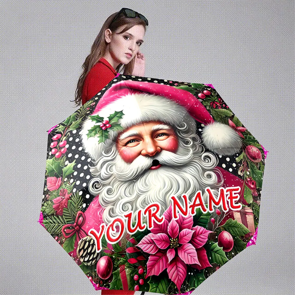 Custom Name Umbrella Christmas Santa Claus Design Umbrella with Custom Name Option Portable Folding Umbrella,Christmas Gift