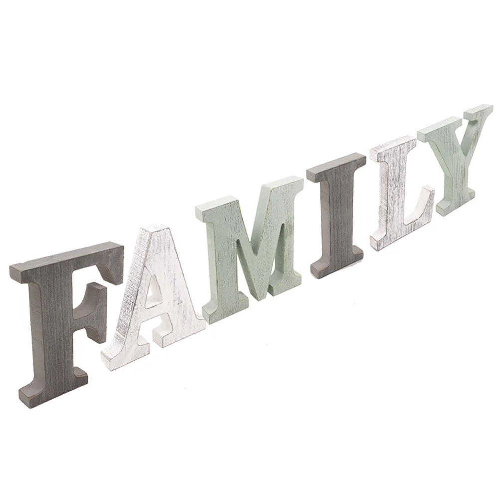 1 set Wooden Letter Wall Decor Family Green Torched Finish For Living Room Shelf Mantel Tabletop Hotel Bar Decor Party