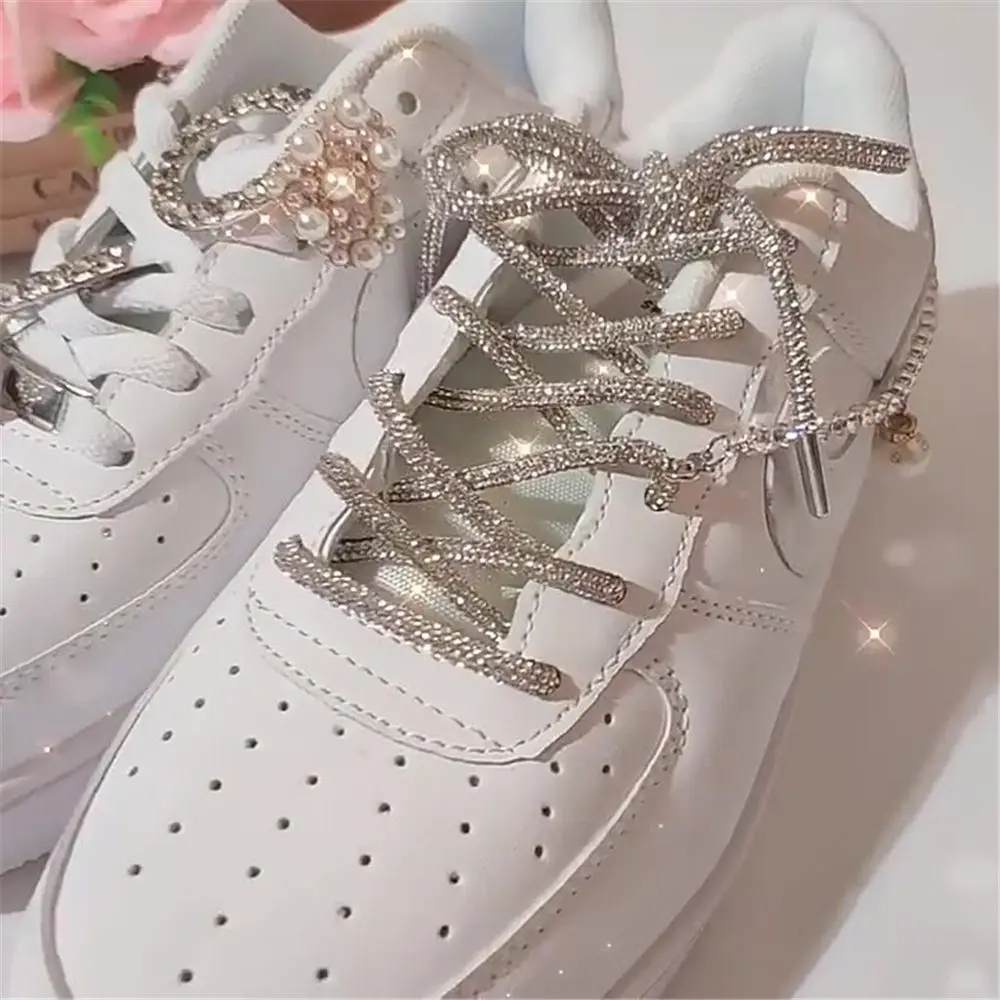 1PC Luxury Drawstring Cross Braiding Strap Sneakers Laces Rhinestone ShoeLaces Bright Strings Shoe Laces