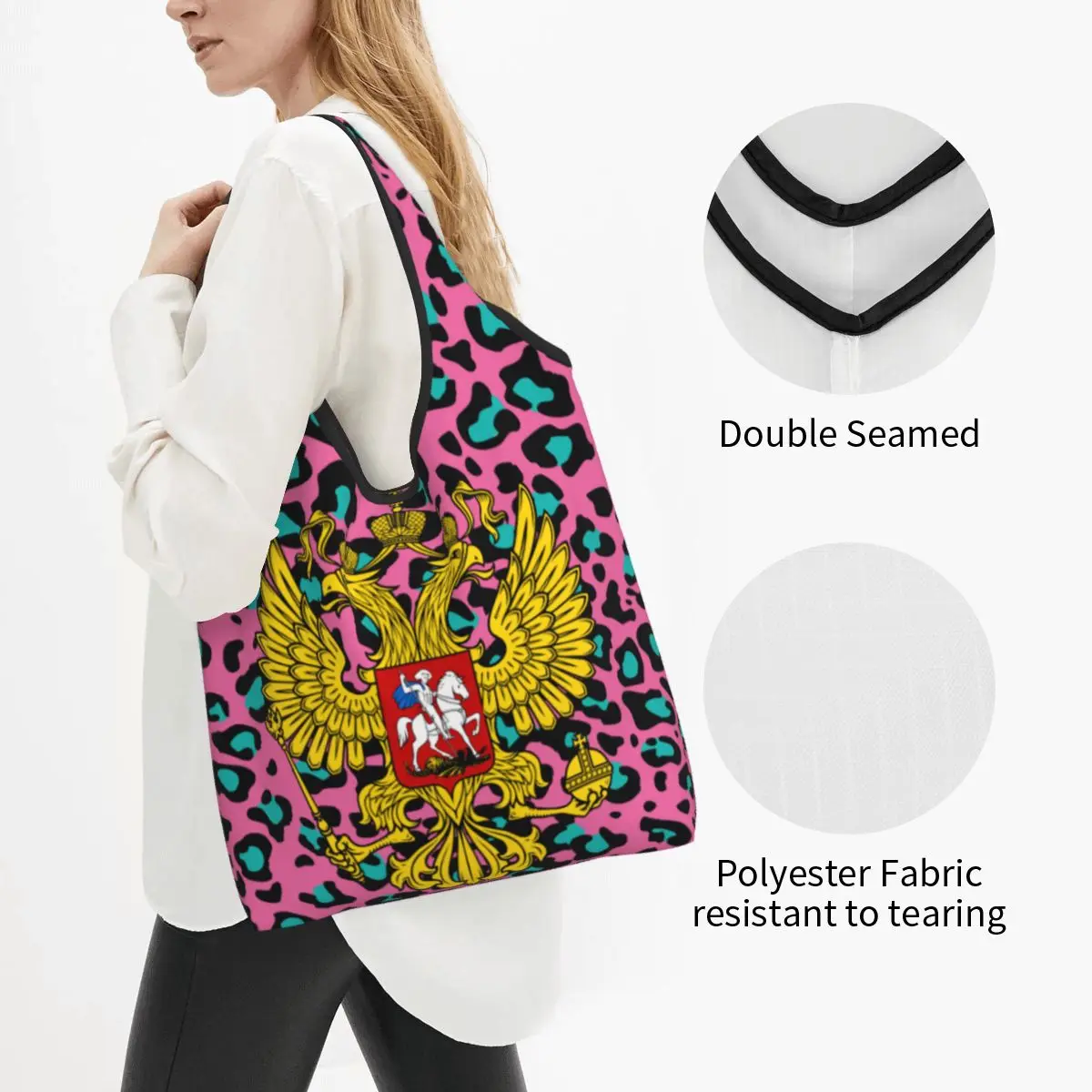 Coat Of Arms Of Russia Groceries Shopping Bags Kawaii Shopper Shoulder Tote Bag Large Capacity Portable Russian Empire Handbag