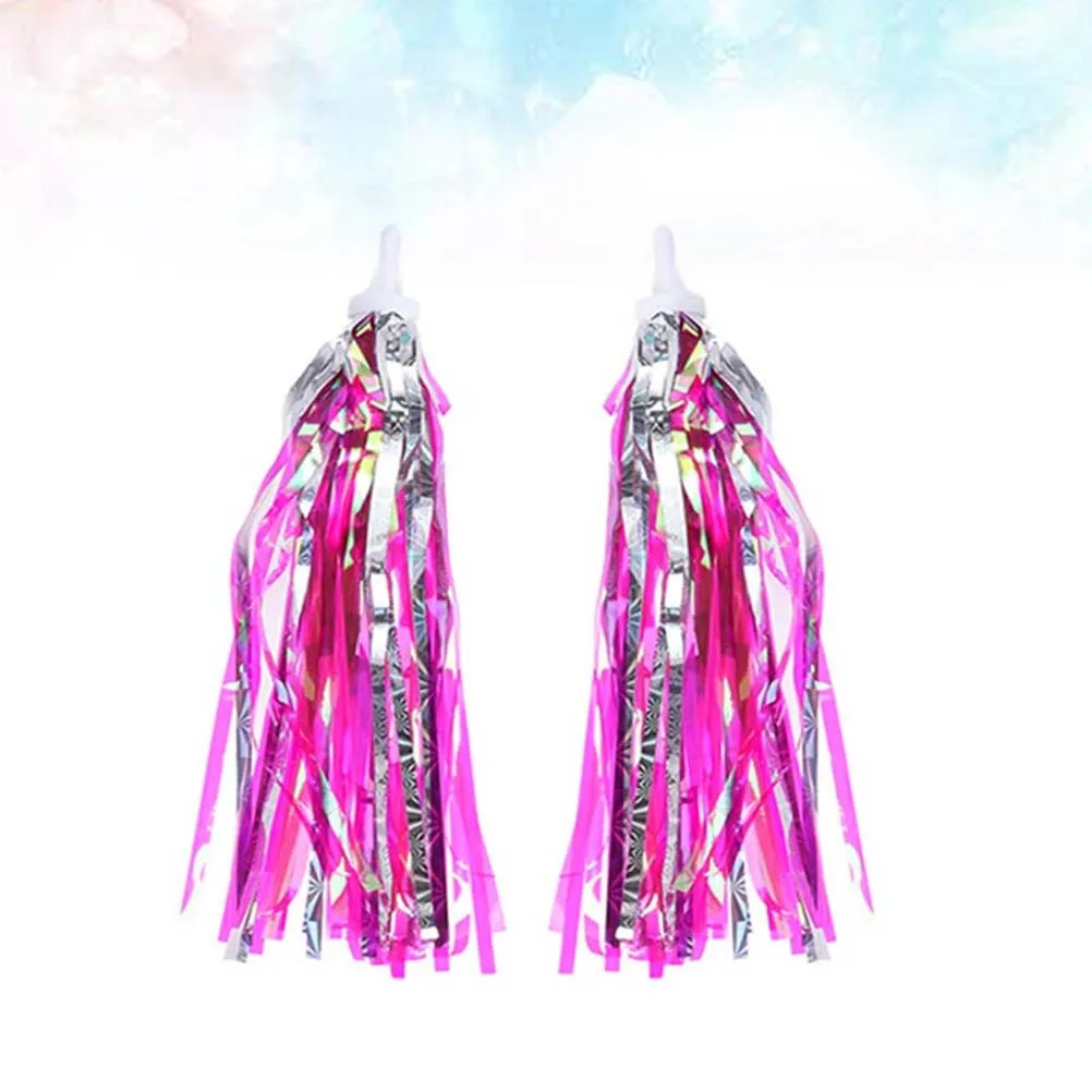 

4Pcs Tassel Ribbon Handlebar Grips Easy Clip on for Bikes Tricycles Pink Silver Shiny Fringe Decoration Tassel Ribbon