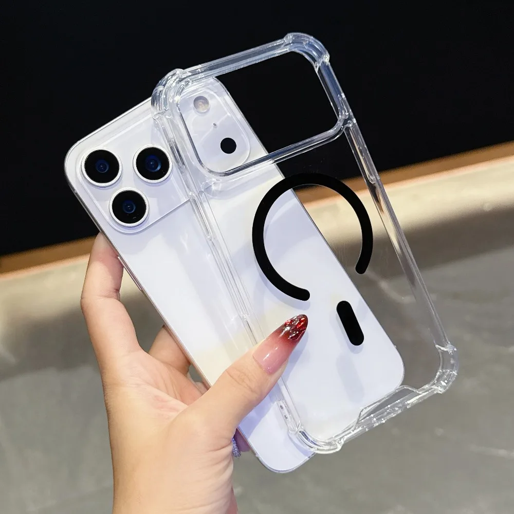 

Прозрачный магнитный чехол для телефона Apple для iPhone 17 Air 16 15 14 Plus 13 12 11 Pro Max 16e Magsafe Cover для IPhone 17 Pro Max