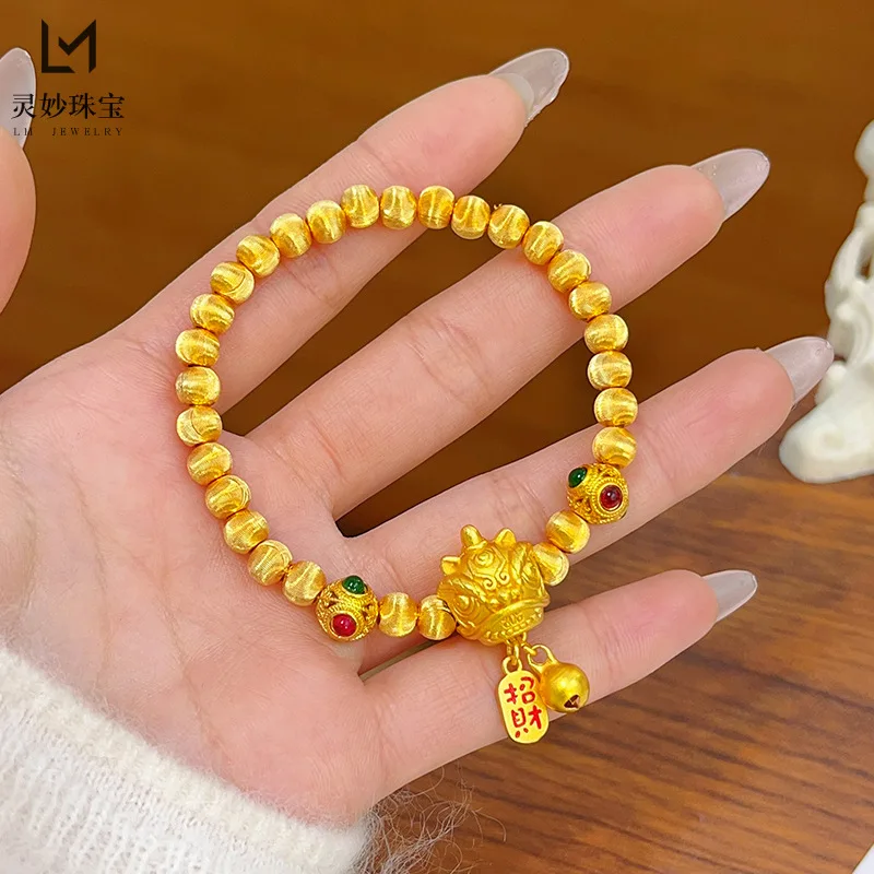 

AU999 24K Gold Cat's Eye Bracelet | Hollow - carved setting, glossy - matte contrast, elastic cord, stylish & luxurious